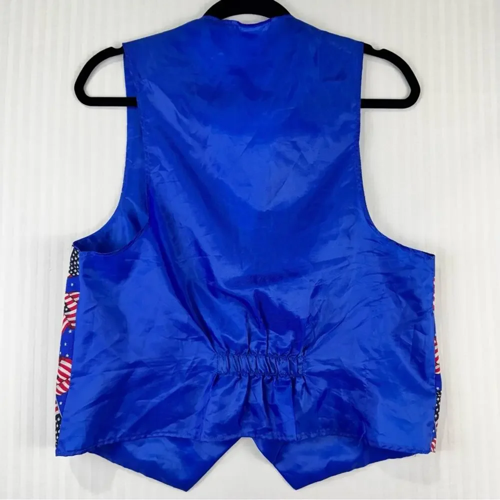 Vintage Color Trend American Flag Print Vest USA Patriotic July 4 Festive Small